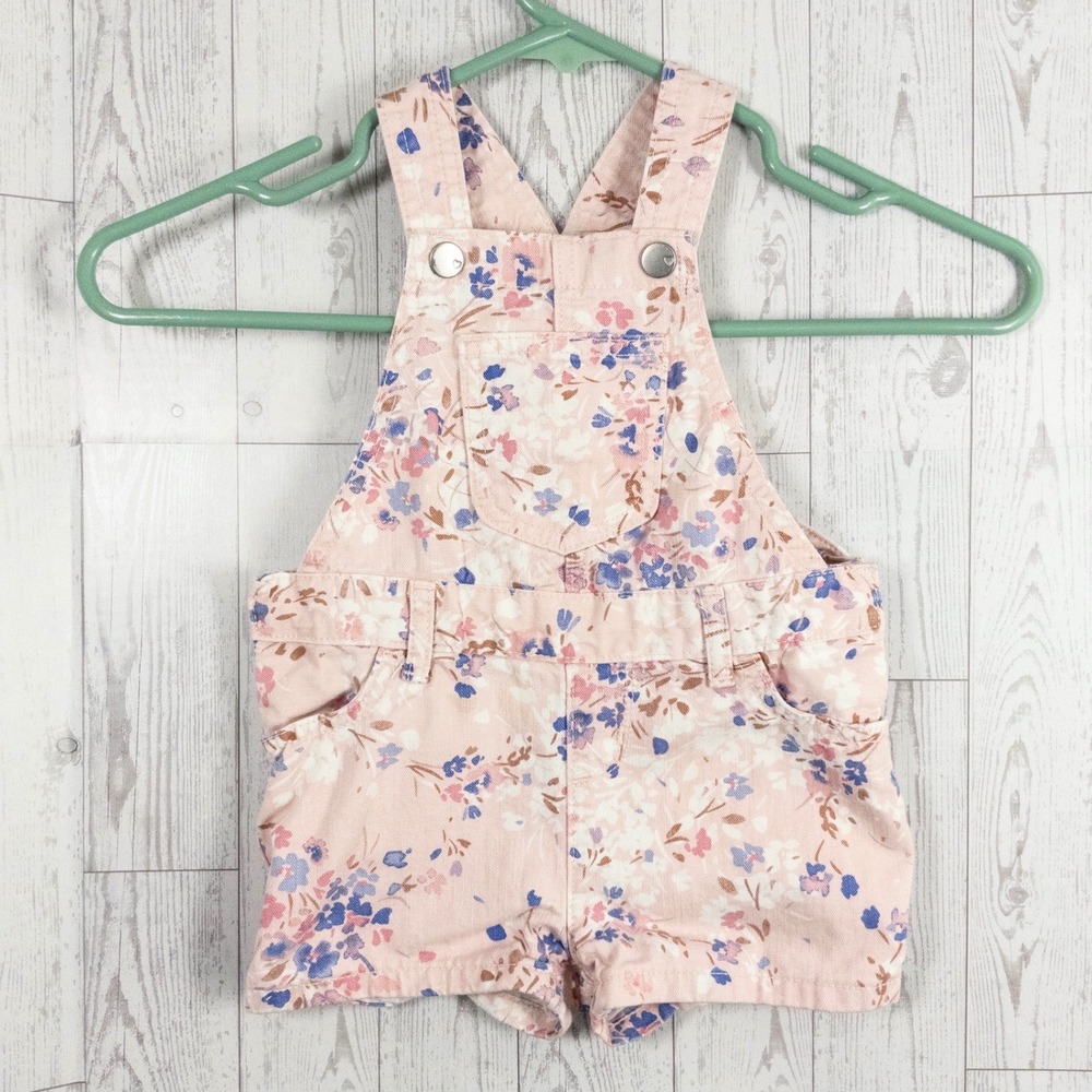The Children's Place Floral Overall Shorts Girls 18-24M Pink Cotton Cute